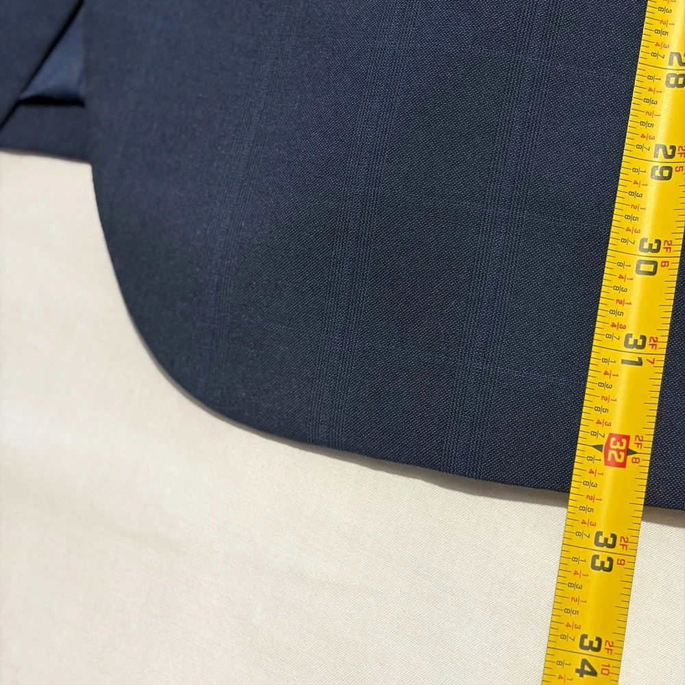 Nautica Blazer Jacket Mens 58 Navy Blue Check Stretch Single Breasted Business